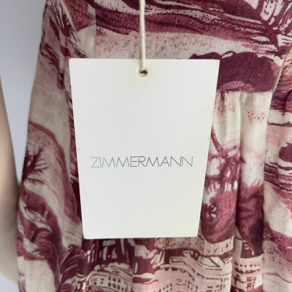 ZIMMERMANN 1250$ Kali Linen Hawaiian Floral Pink & White Maxi Summer Dress 6 - Picture 13 of 14
